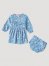 Little Girl's Long Sleeve Horse Print Dress in Blue