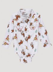 Baby Girl's Horse and Cowgirl Western Snap Bodysuit in White
