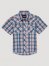 Boy's Short Sleeve Fashion Western Snap Plaid Shirt in Sunset Blue