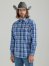 Men's PBR Logo Long Sleeve Plaid Western Snap Shirt in Navy Blue