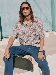 Men's Cowboy Rope Print Overshirt in Gull Grey