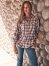 Women's Balloon Sleeve Plaid Shirt in Federal Blue