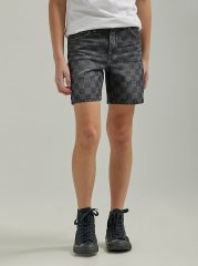 Boy's Checkered Denim Short (4-18) in Black