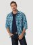 Men's Rock 47 by Wrangler Decorative Stitching Plaid Western Snap Shirt in Vibrant Blue