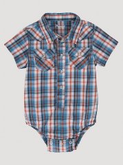Baby Boy Short Sleeve Western Snap Bodysuit in Sunset Blue