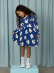 Mini Rodini x Wrangler Peace Dove Long Sleeve Dress in Blue