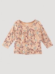 Little Girl's Cowgirl Hat Printed Top in Tan