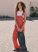 Women's Flare Red Overalls in Poppy Red