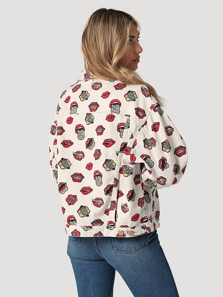 Women's Printed Trucker Jacket in Read My Lips
