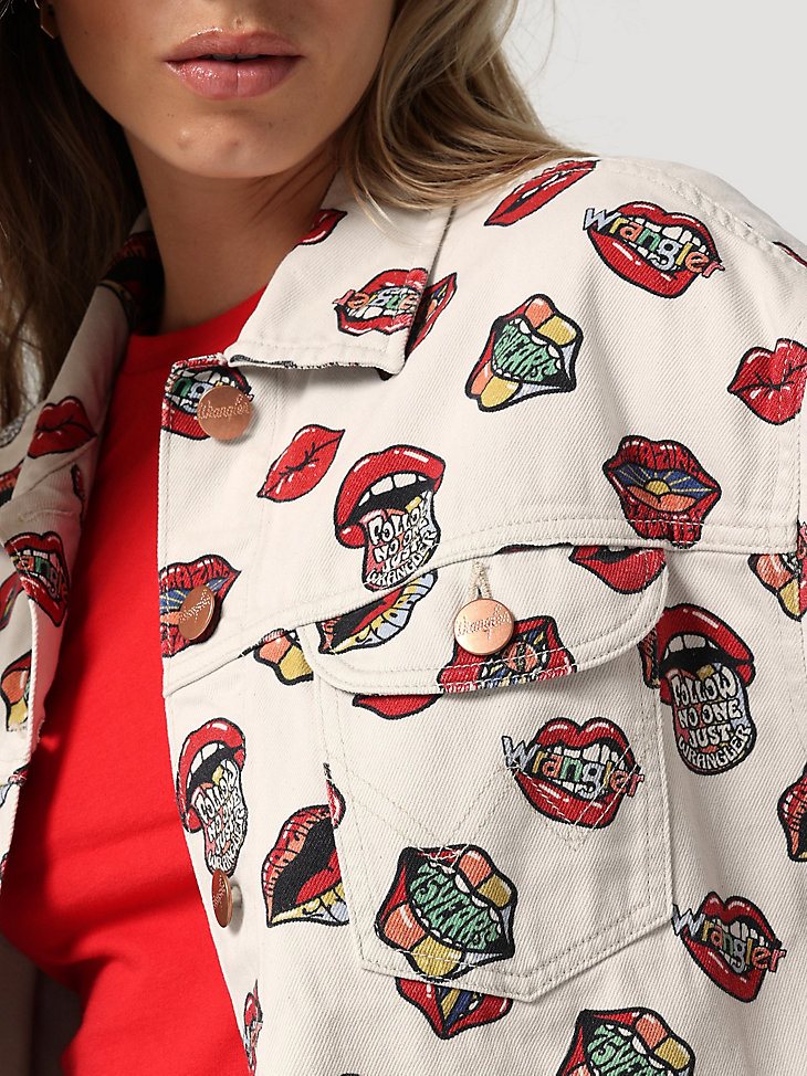 Women's Printed Trucker Jacket in Read My Lips