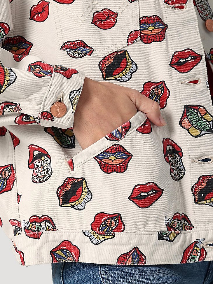 Women's Printed Trucker Jacket in Read My Lips