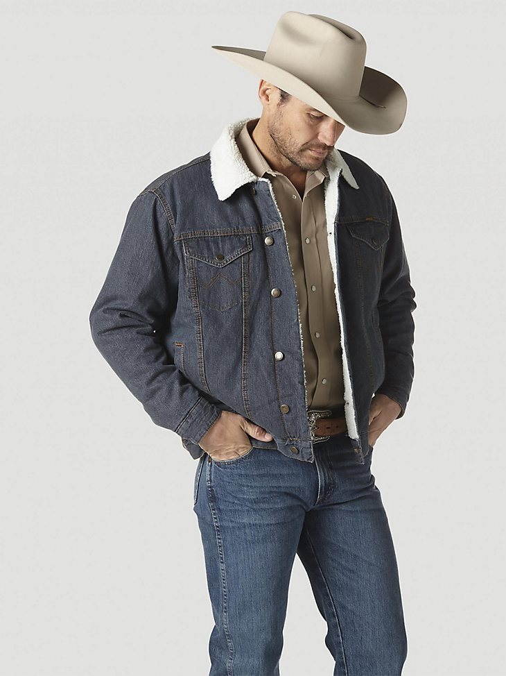 Wrangler Western Sherpa Lined Denim Trucker Jacket in Rustic