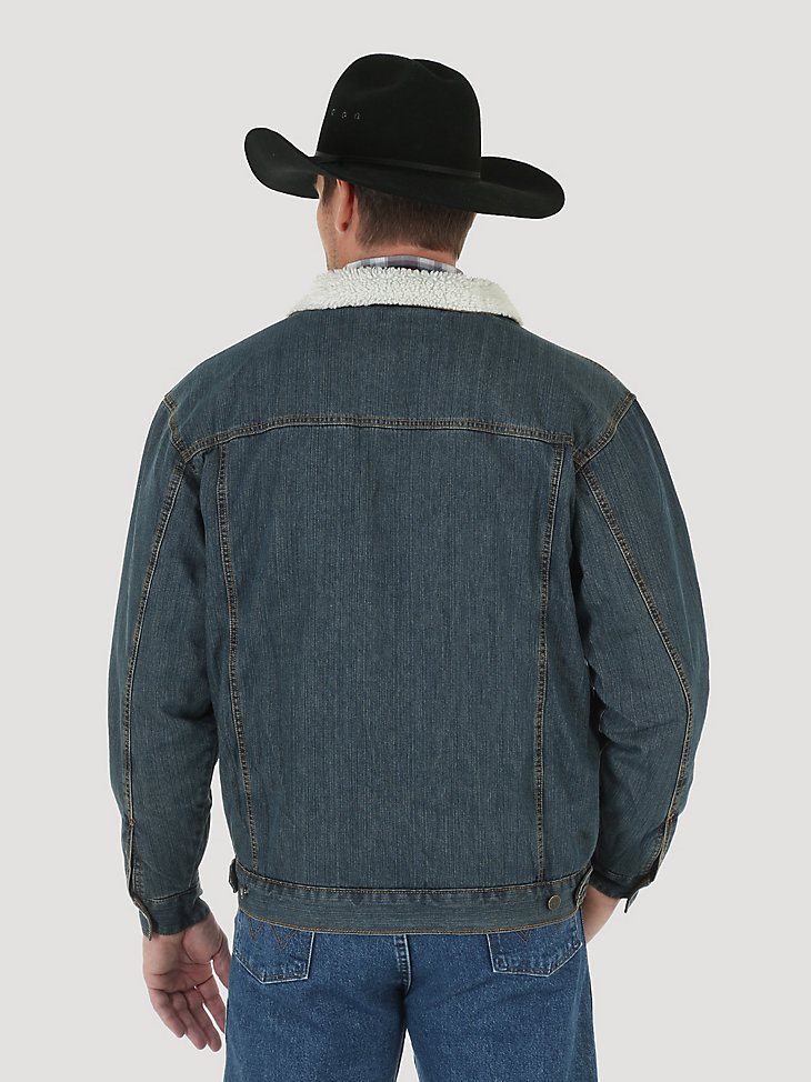 Wrangler Western Sherpa Lined Denim Trucker Jacket in Rustic