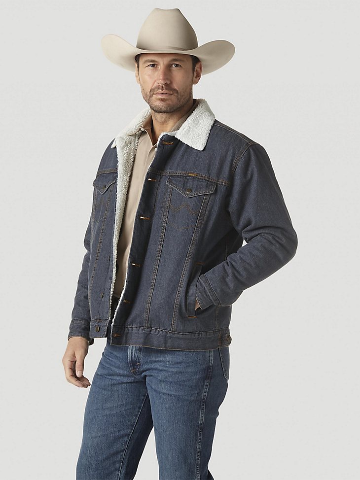 Wrangler Western Sherpa Lined Denim Trucker Jacket in Rustic