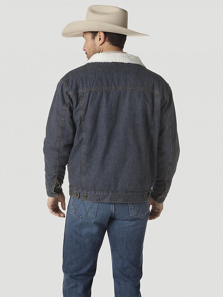 Wrangler Western Sherpa Lined Denim Trucker Jacket in Rustic