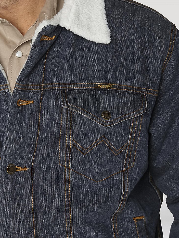 Wrangler Western Sherpa Lined Denim Trucker Jacket in Rustic