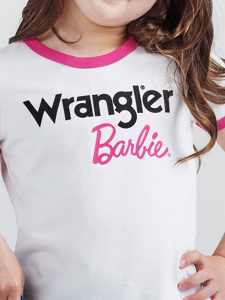 Wrangler x Barbie Girl's Logo Ringer Tee in Snow White