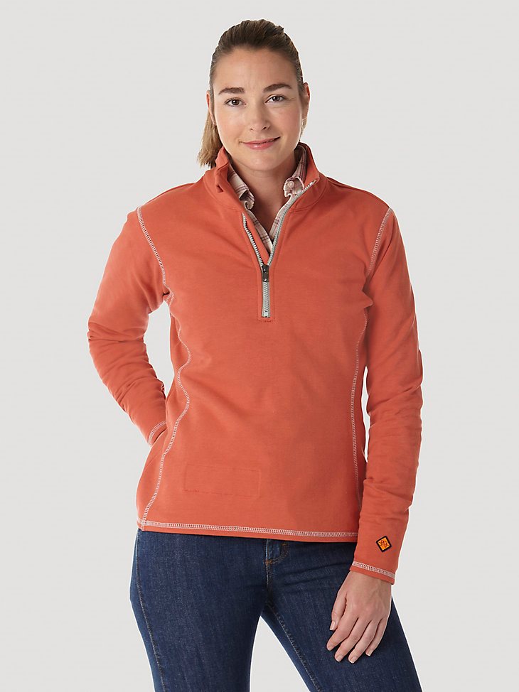 Women's Wrangler Flame Resistant Long Sleeve Quarter-Zip Pullover in Hot Sauce