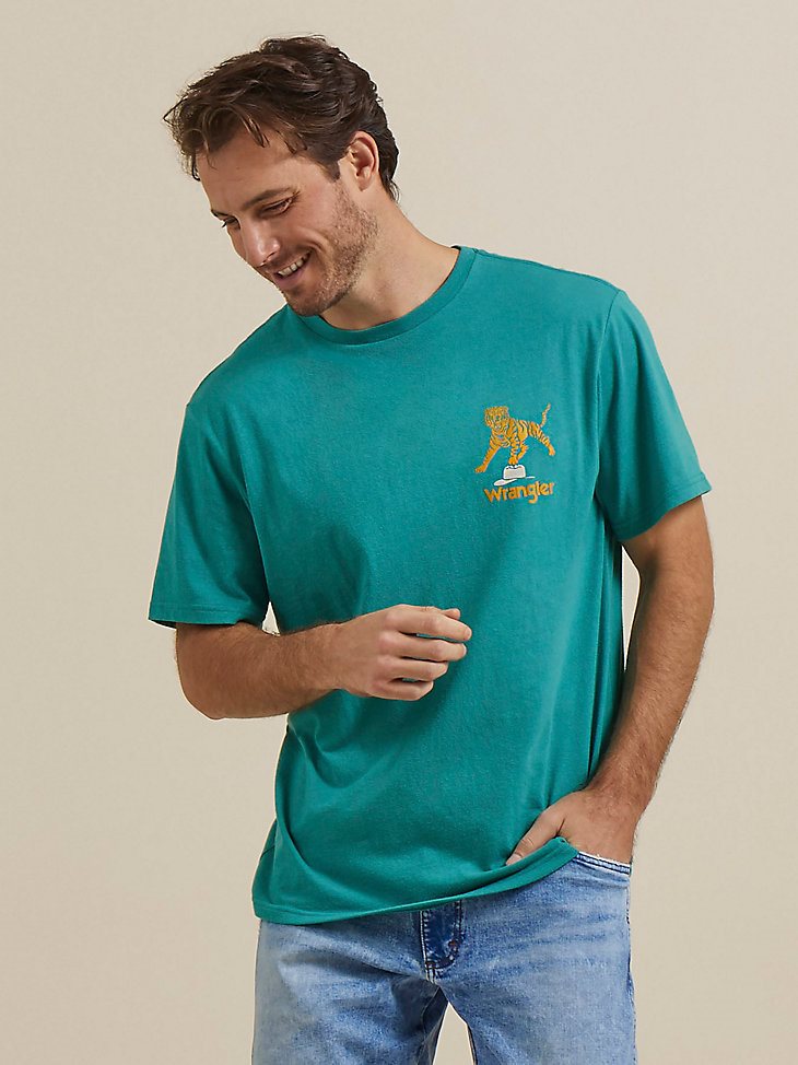 Men's Relaxed Fit Tiger T-Shirt in Green Blue Slate