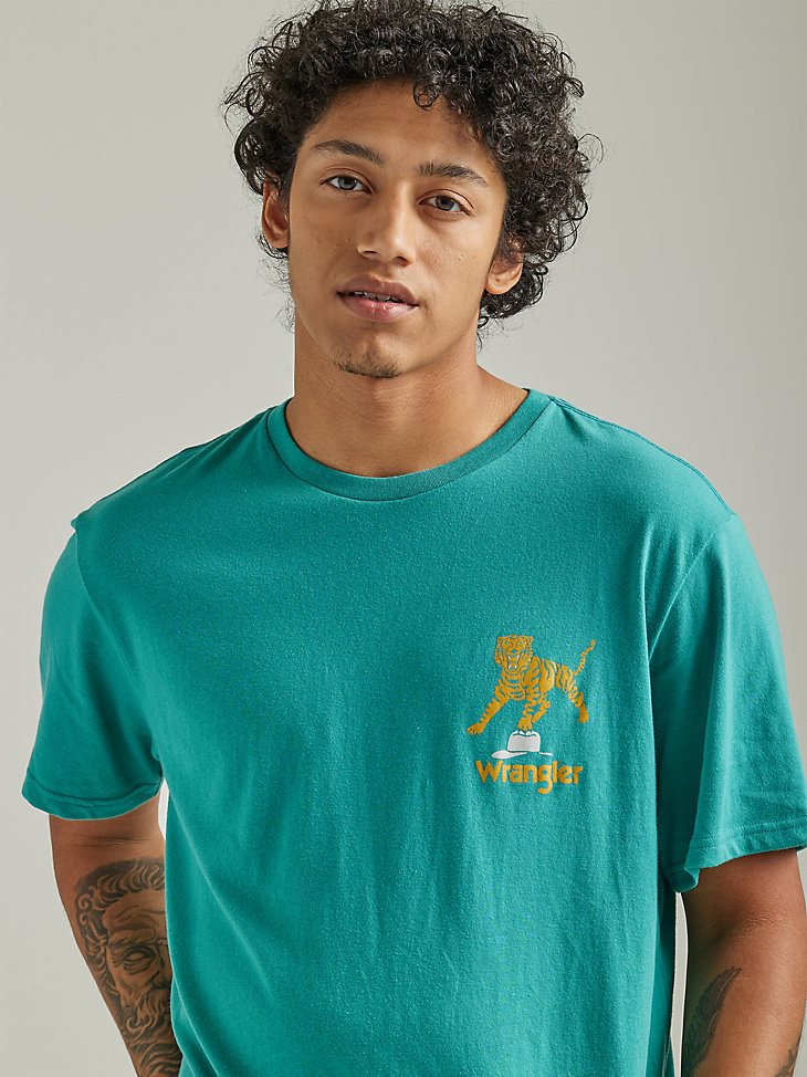 Men's Relaxed Fit Tiger T-Shirt in Green Blue Slate