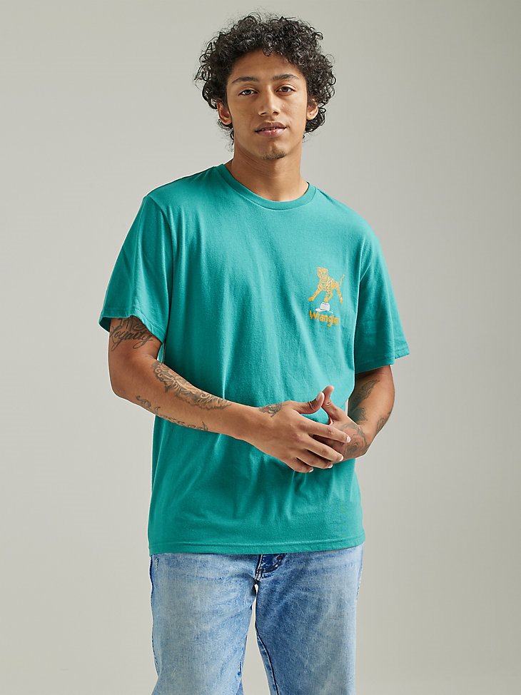 Men's Relaxed Fit Tiger T-Shirt in Green Blue Slate