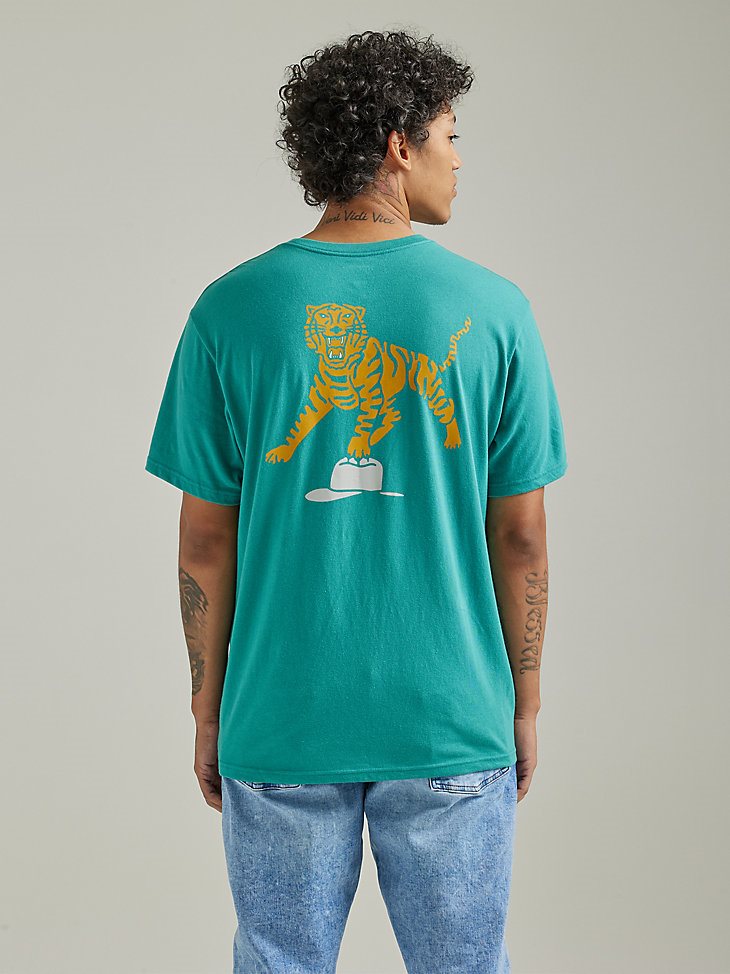Men's Relaxed Fit Tiger T-Shirt in Green Blue Slate