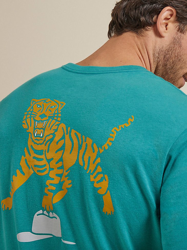Men's Relaxed Fit Tiger T-Shirt in Green Blue Slate