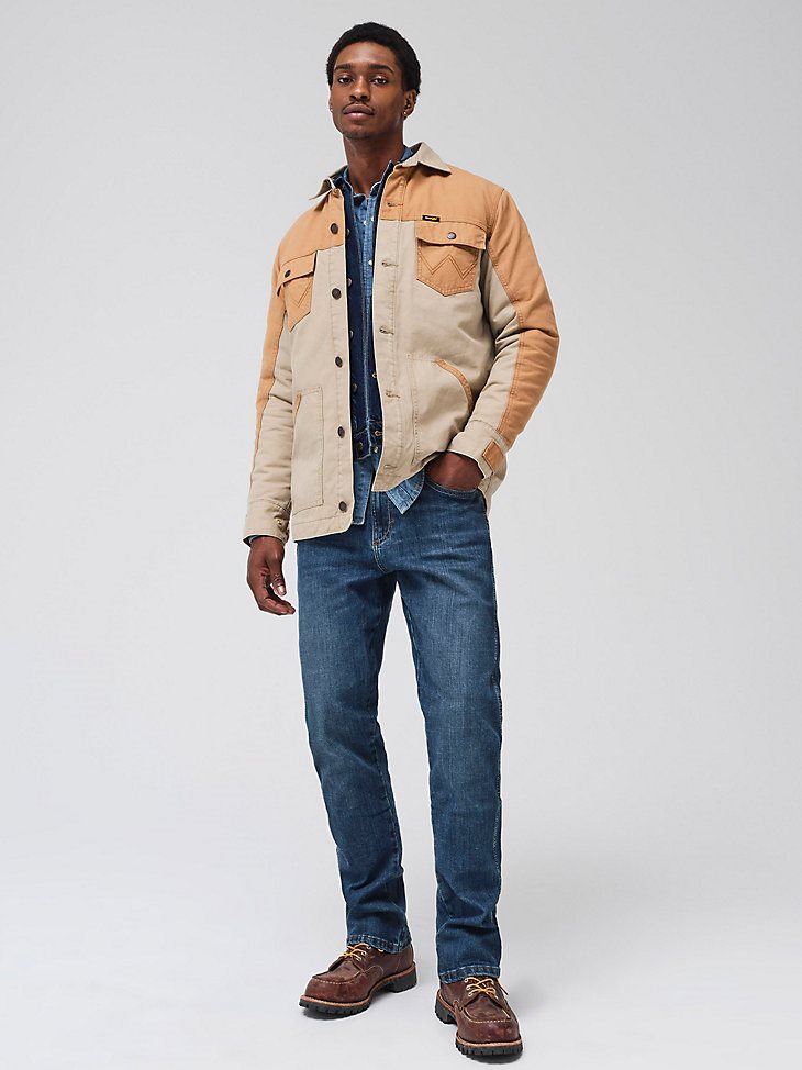 Men's Wrangler Mixed Canvas Chore Jacket in Vintage Khaki