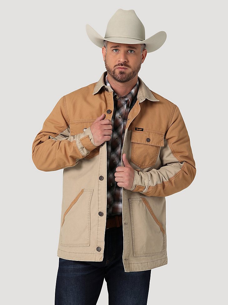 Men's Wrangler Mixed Canvas Chore Jacket in Vintage Khaki