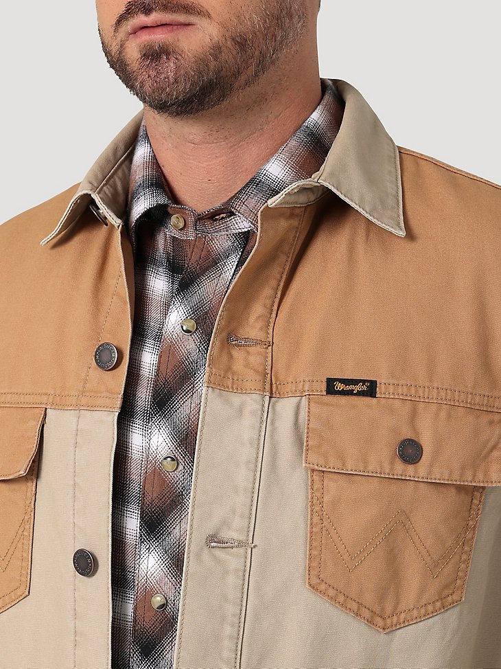 Men's Wrangler Mixed Canvas Chore Jacket in Vintage Khaki