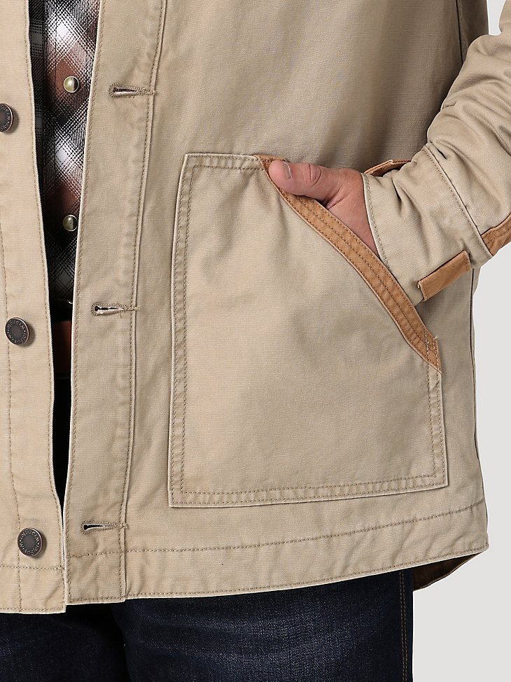 Men's Wrangler Mixed Canvas Chore Jacket in Vintage Khaki