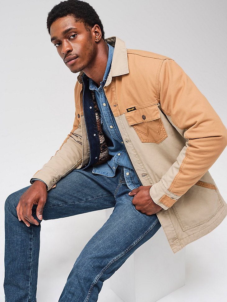 Men's Wrangler Mixed Canvas Chore Jacket in Vintage Khaki