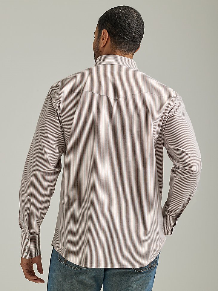 Men's Wrinkle Resist Long Sleeve Western Snap Stripe Shirt in Sandy Brown