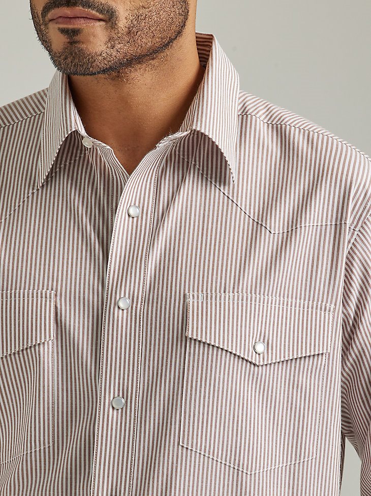 Men's Wrinkle Resist Long Sleeve Western Snap Stripe Shirt in Sandy Brown