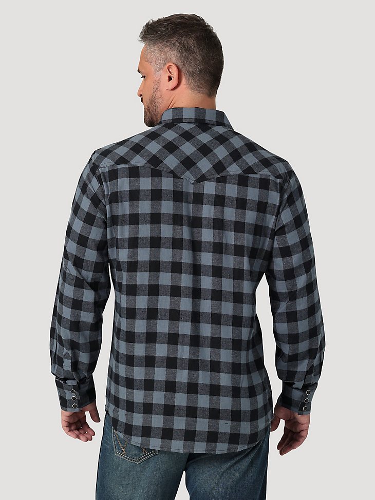 Men's Wrangler Retro Long Sleeve Flannel Western Snap Plaid Shirt in Stormy Weather