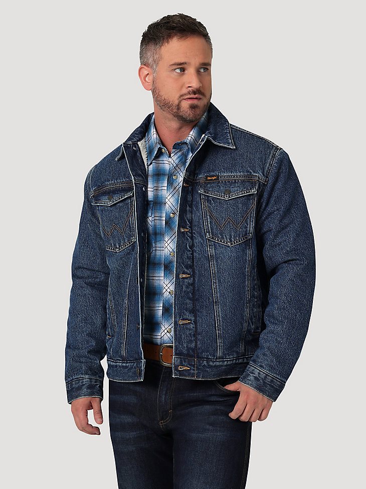 Men's Wrangler Retro Sherpa Lined Western Denim Jacket in Blue Indigo