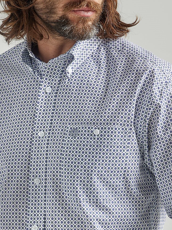 Men's George Strait Long Sleeve Button Down One Pocket Printed Shirt in Purple Bursts