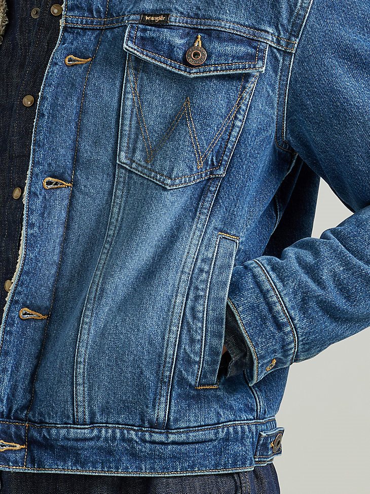 Men's Wrangler Sherpa Lined Denim Jacket in Mid Wash