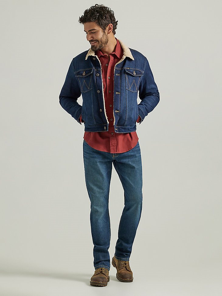 Men's Wrangler Sherpa Lined Denim Jacket in Dark Wash