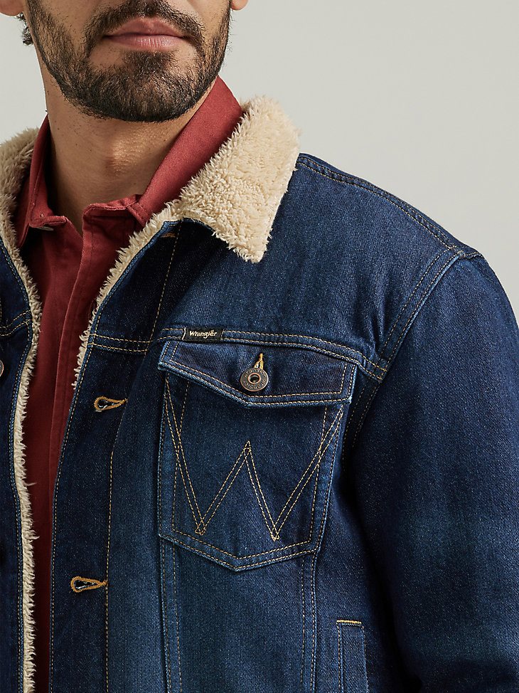 Men's Wrangler Sherpa Lined Denim Jacket in Dark Wash