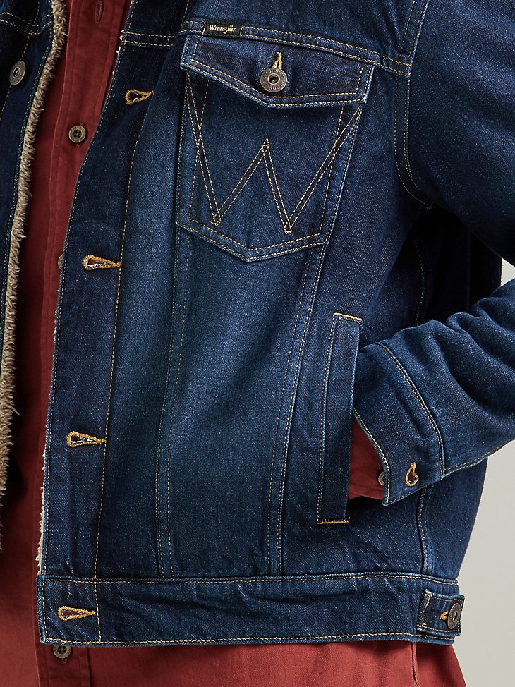 Men's Wrangler Sherpa Lined Denim Jacket in Dark Wash