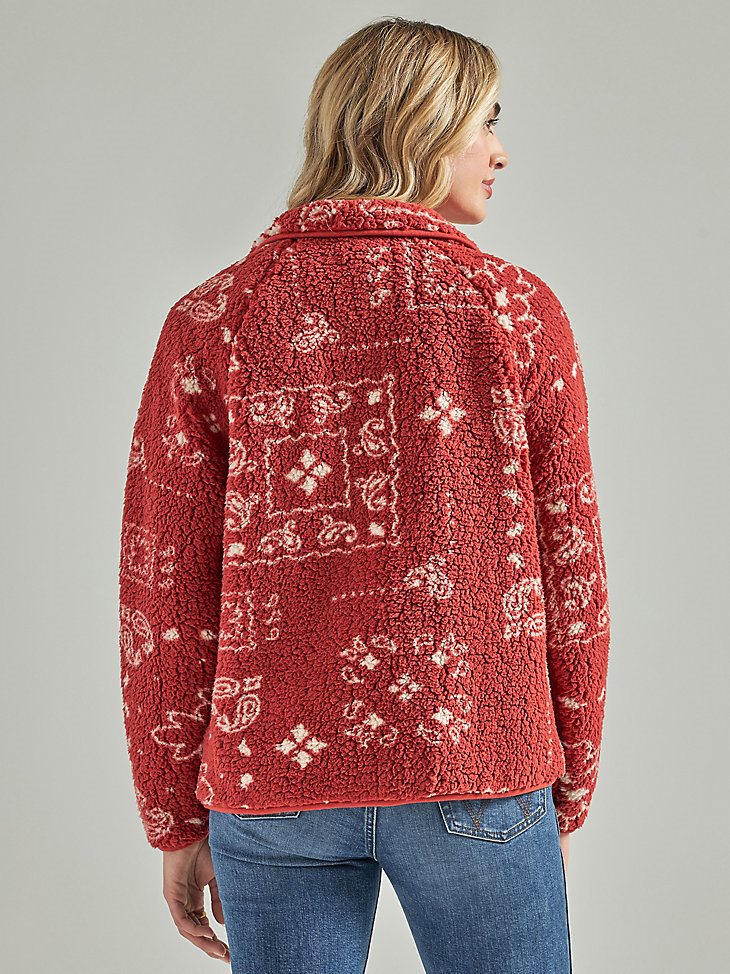 Women's Wrangler Retro Printed Sherpa Snap Jacket in Burnt Henna