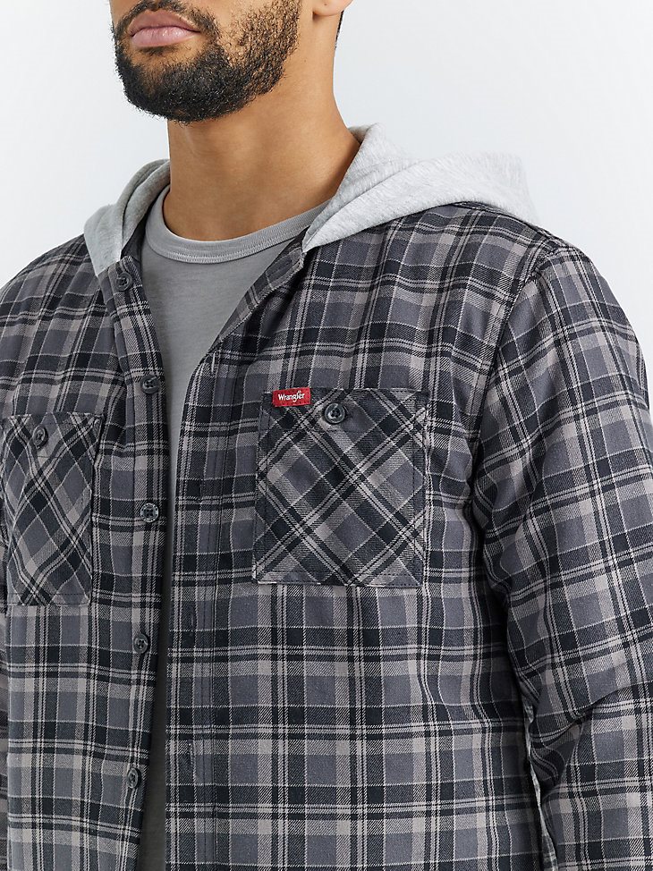 Men's Heavyweight Quilted Hooded Shirt Jacket in Raven Black