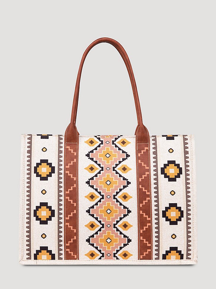 Southwestern Print Canvas Wide Tote in Coffee