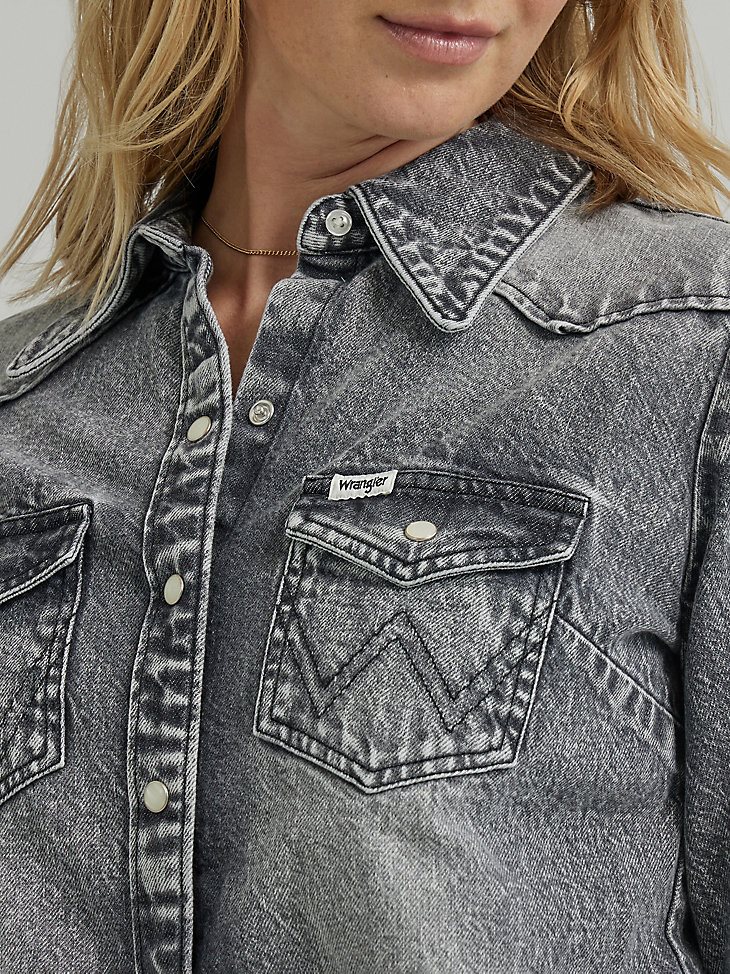 Women's Y2K Slim Denim Shirt in Pearl River Black