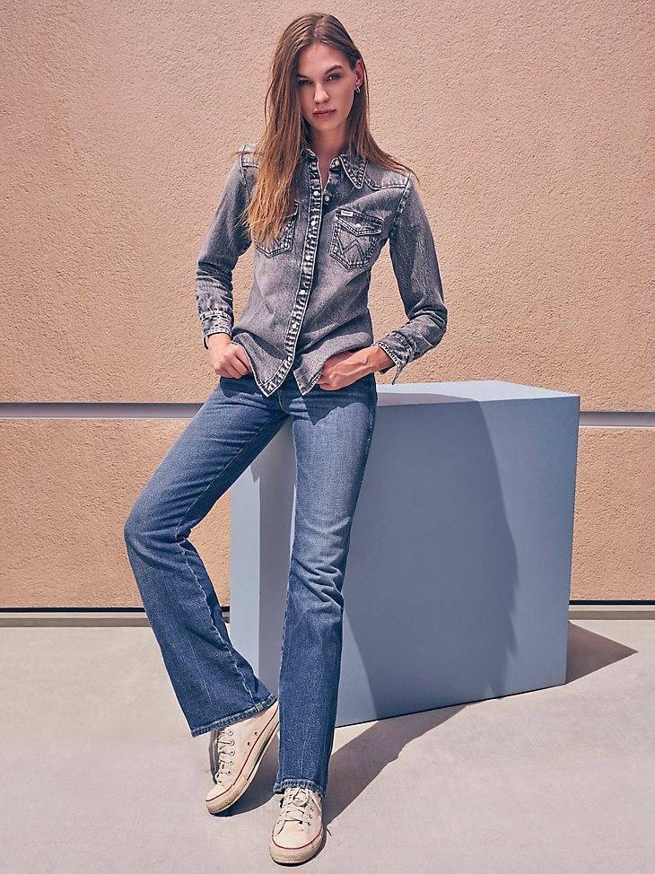 Women's Y2K Slim Denim Shirt in Pearl River Black