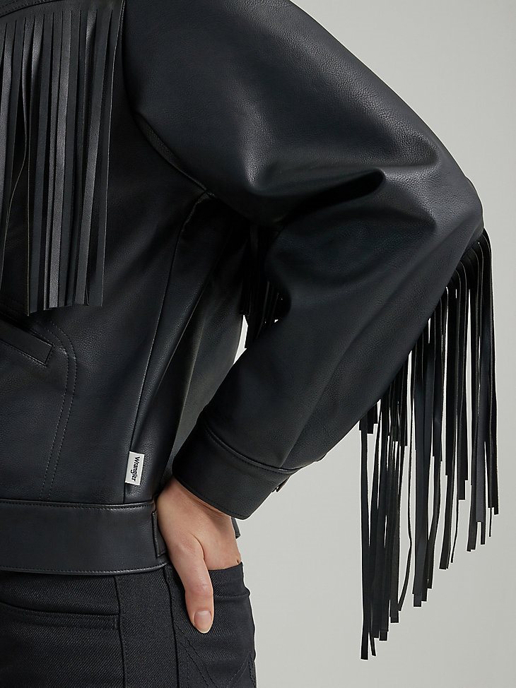 Women's Oversized Fringe Jacket in Black