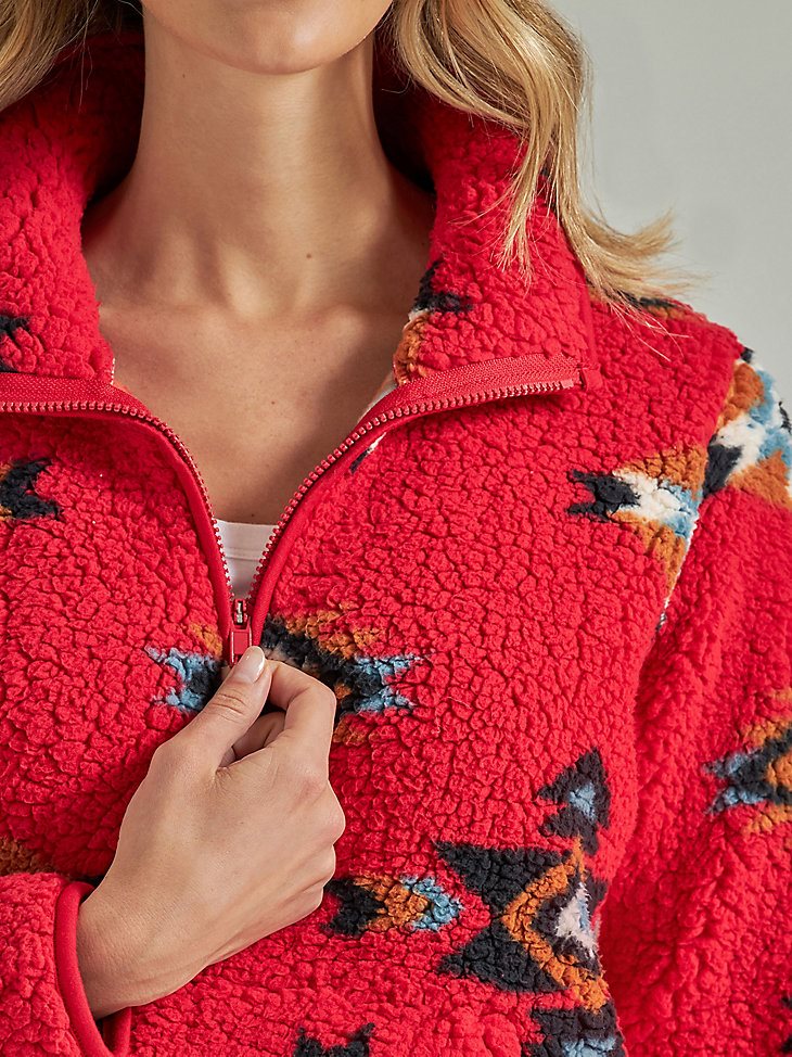Women's Wrangler Retro Quarter-Zip Sherpa Pullover in Tango Red