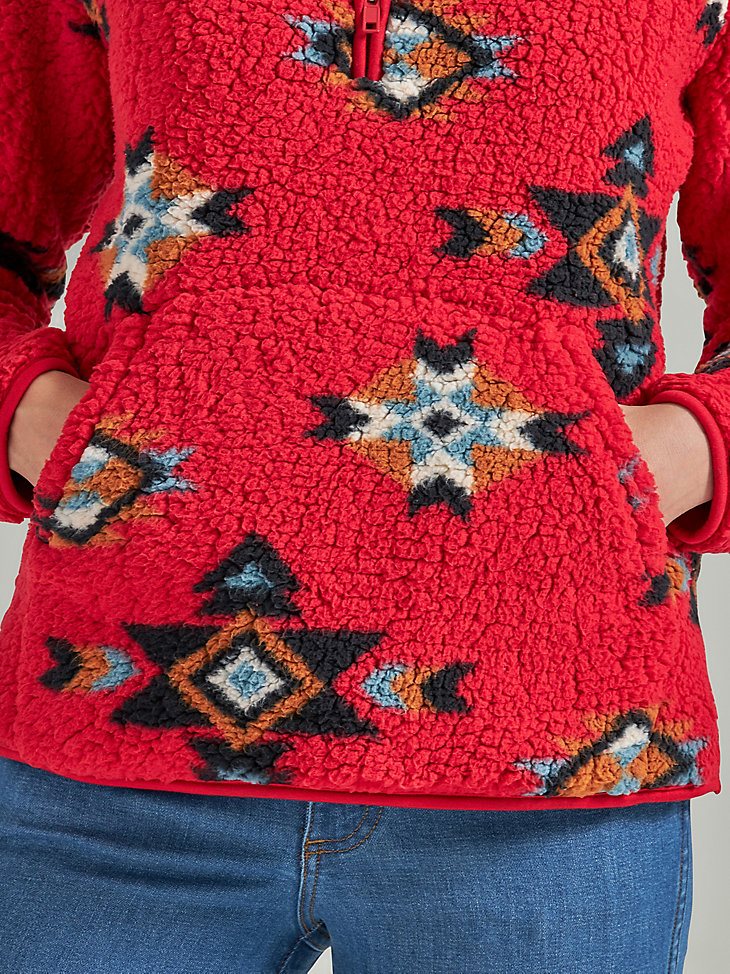 Women's Wrangler Retro Quarter-Zip Sherpa Pullover in Tango Red