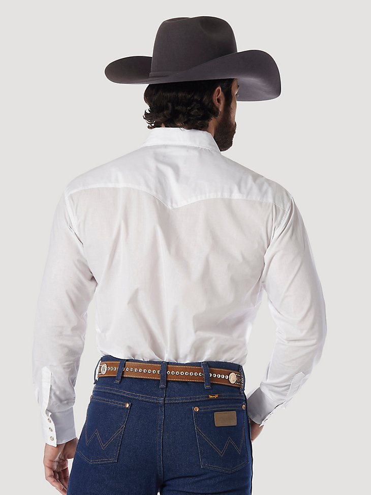 Wrangler Western Snap Shirt - Long Sleeve Solid Broadcloth in White